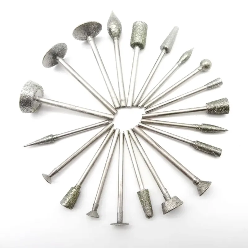 20Pcs 3mm Shank Diamond Grinding Burr Needle Point Engraving Carving Polishing Glass Jade Stone Drill Bit Rotary Tool Set