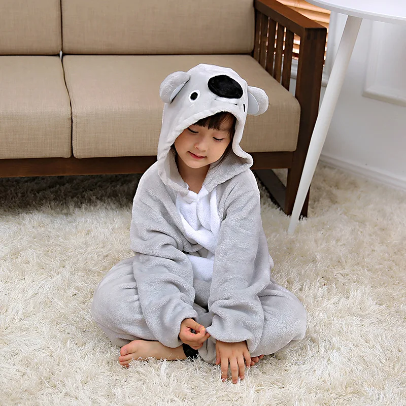 

Adult Flannel Jumpsuit Hooded One-piece Pajamas for Kids Kigurumi Cartoon Animal Koala Loungewear Carnival Costume Nightwear