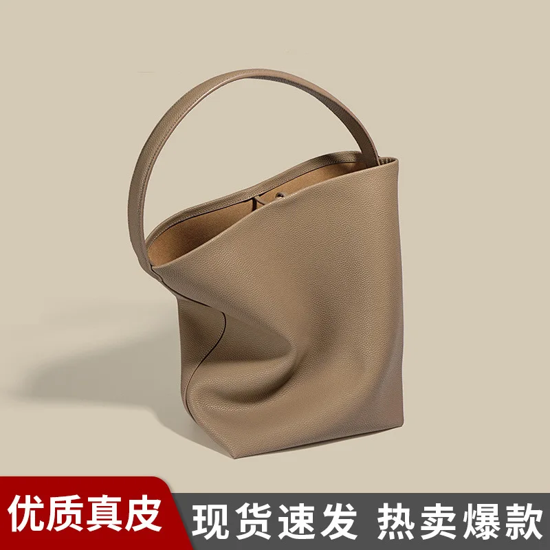 

Сумка Женская, Bucket, Genuine Leather Elephant Grey Large Shoulder Handbag Daily Use 2026 New Trendy