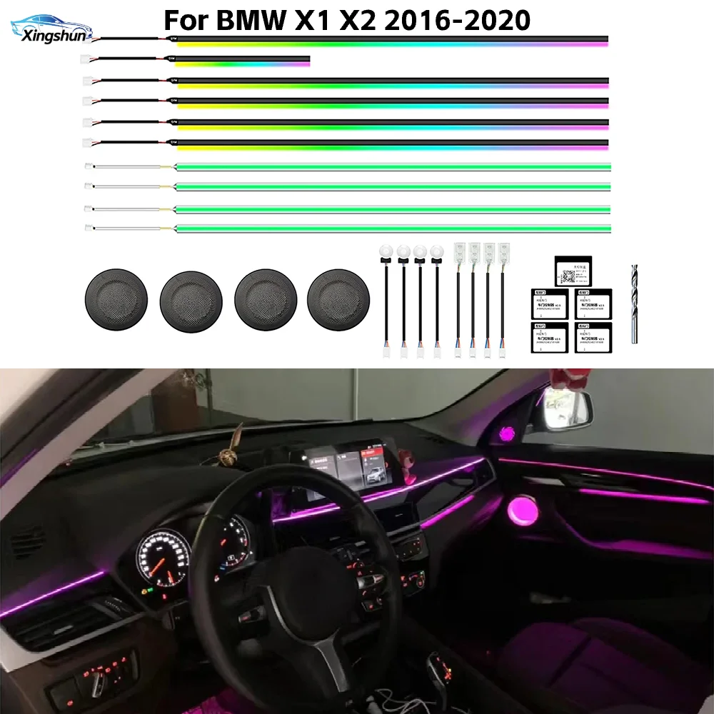 APP Control 256 Color Ambient Light for BMW X1 X2 F48 F49, Symphony RGB LED Air Vent & Interior Lighting Kit 2016-2022