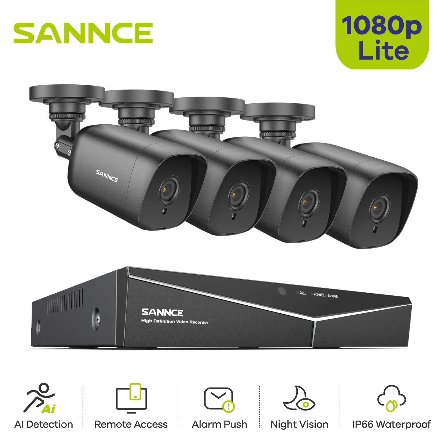 

SANNCE 8CH 1080P Lite Video Security System 5IN1 1080N DVR With 4X 8X 1080P Outdoor Weatherproof CCTV Video Surveillance Cameras