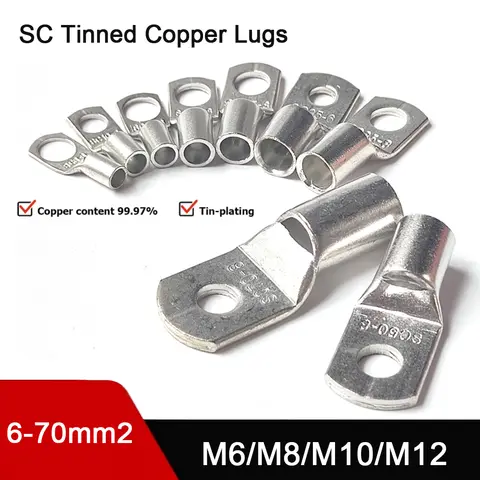 2/5/10/20/50Pcs 6-70mm2 M6 M10 M8 M12 Tinned Copper Wire Nose Terminal Crimp SC Type Lugs Ring Cable Connector Kit SC25-8 SC35-8