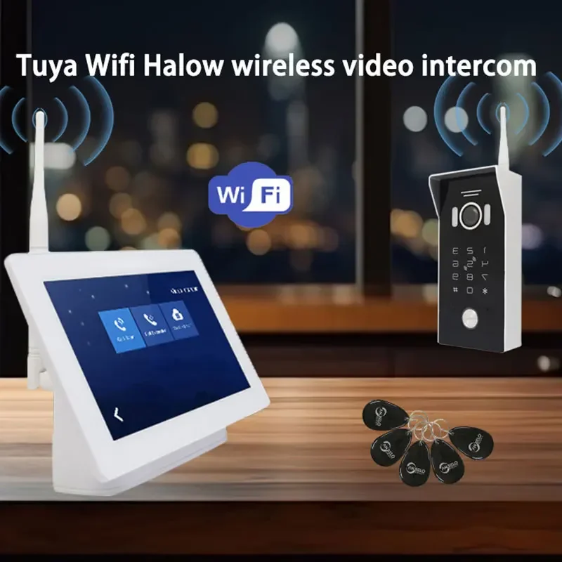 Wireless Door Intercom Wifi White Indoor Monitor 7 Inch Touch Screen Doorbell RFIC Card Password Unlock Video Doorphone Tuya