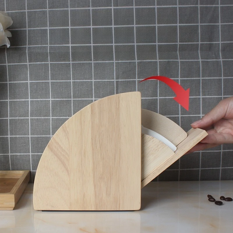

Solid Wood V60 Coffee Filter Paper Holder Dustproof Cone Stand with Arch Base