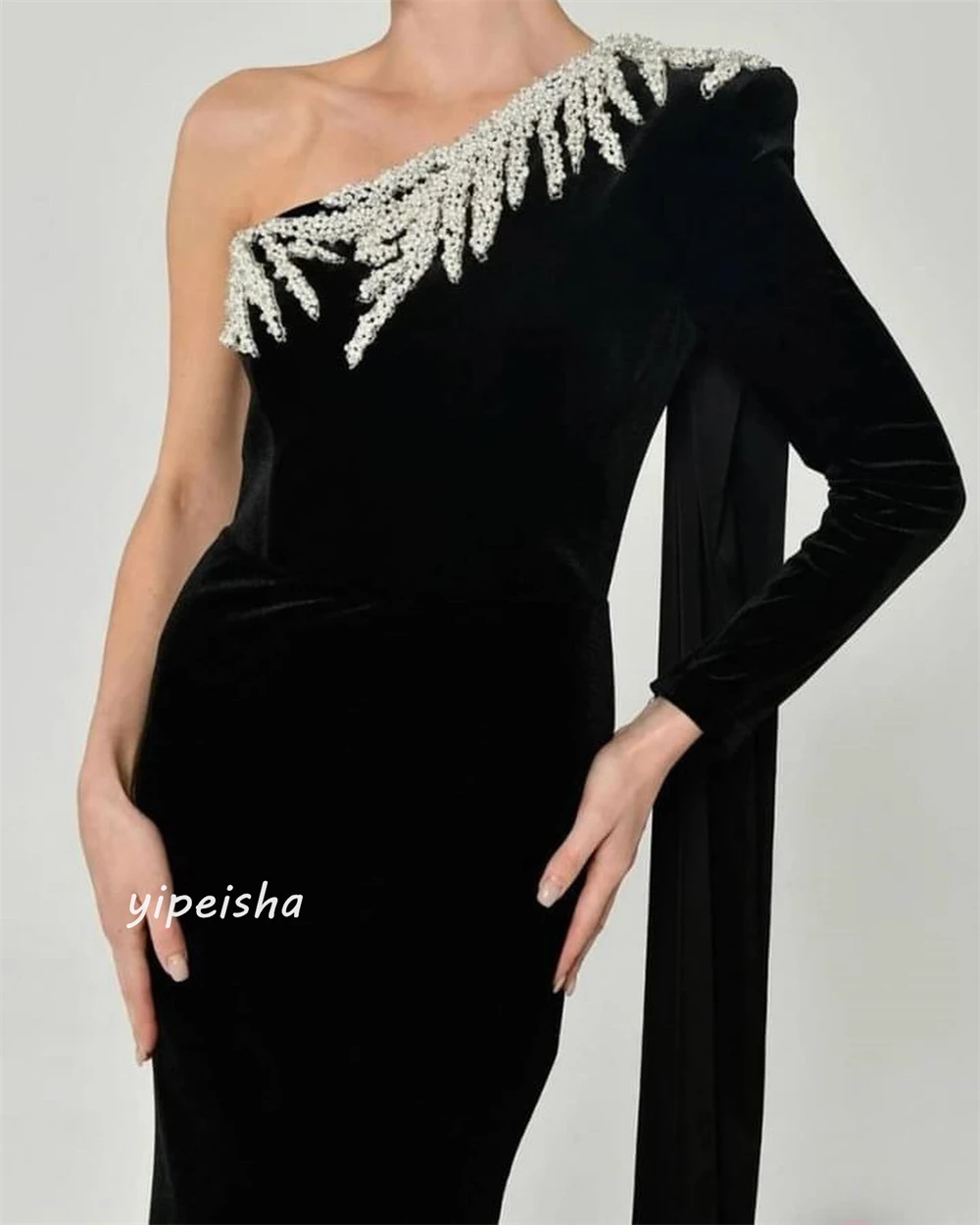 Prom Dress Saudi Arabia Evening Jersey Sequined Ruched Engagement A-line One-shoulder Bespoke Occasion Gown Long Dresses