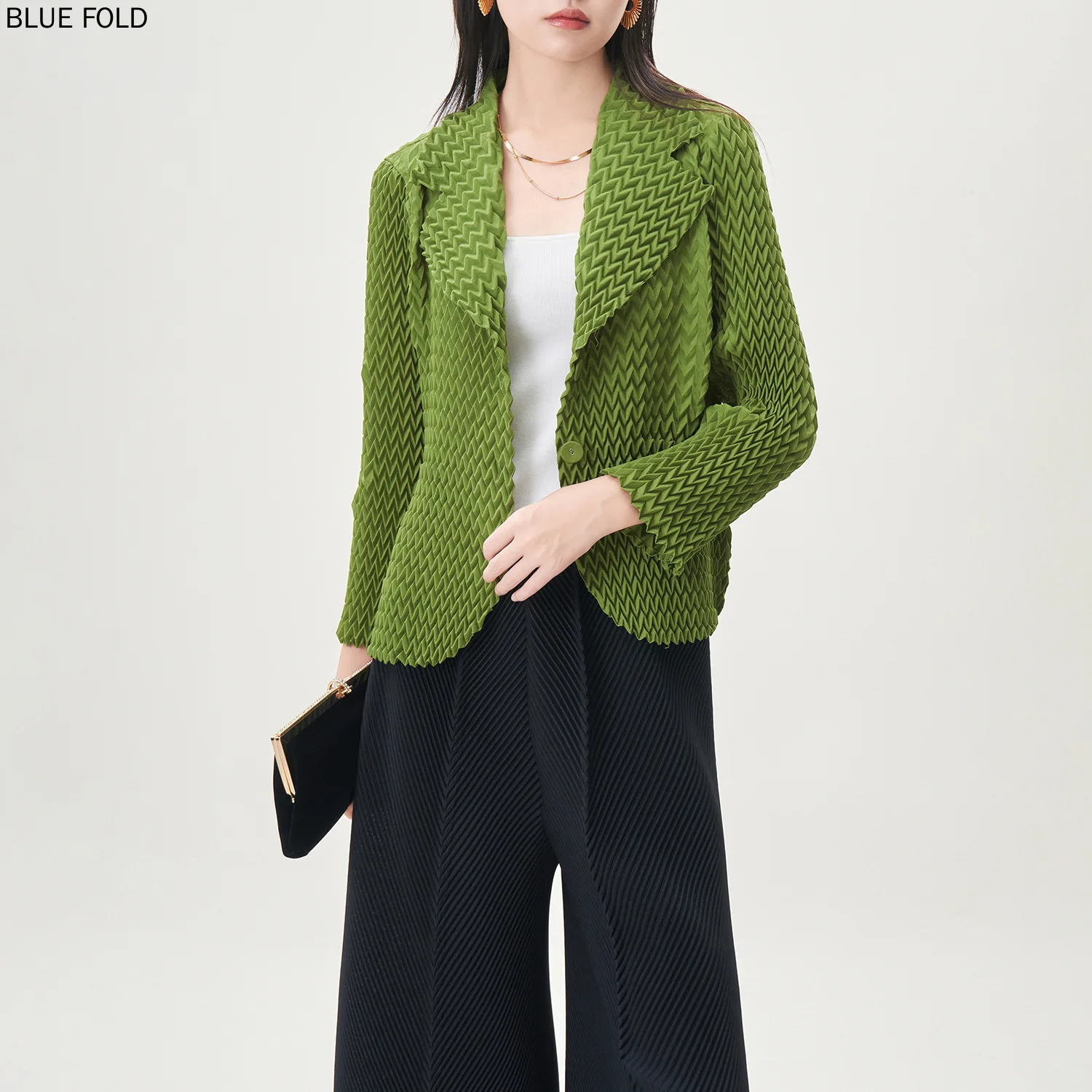 

Miyake Spring/Fall Coat Sophisticated Handcrafted V-Pleat Design Stylish Lapel Versatile Cardigan Outerwear