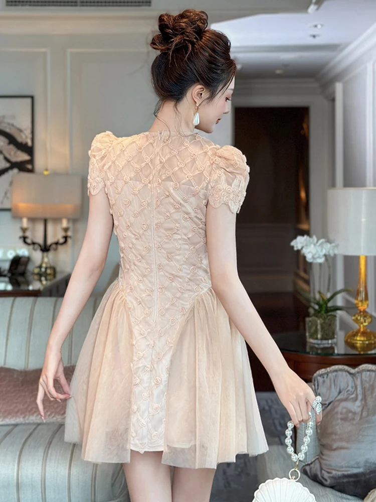 Seksowna, urocza sukienka na studniówkę dla kobiet, vintage, przezroczysta siateczka, kwiaty, diamenty, plisowana suknia, elegancka damska sukienka na imprezę, klub, krótka vestidos