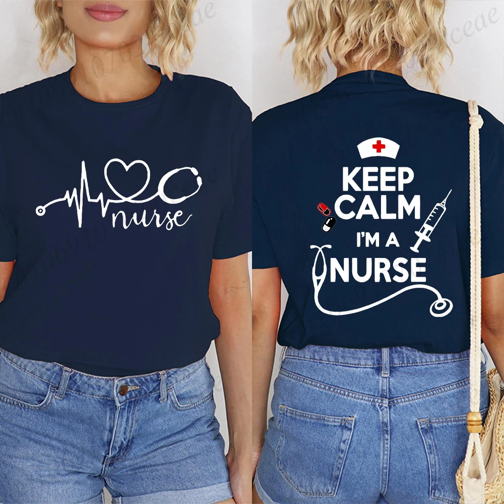 Keep Calm Nurse Print T-shirts Short Sleeve Black Women T-shirt Girl Vintage Tops Tee Shirt Female Harajuku Clothing Streetwear