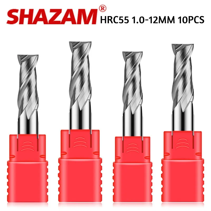 SHAZAM Tungsten çelik karbür 3-flüt düz frezeler CNC işleme için 10CPS Endmills araçları freze kesicisi 50.0-75.0MM uzunluk