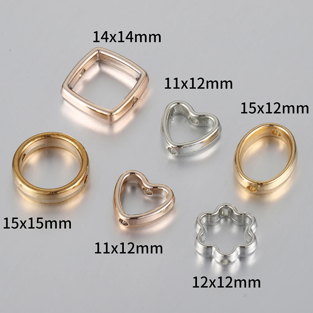 50pcs CCB Frame Spacer Beads for Jewelry Through Holes Square Heart Flower Pendants Connectors For DIY Jewelry Necklace Making