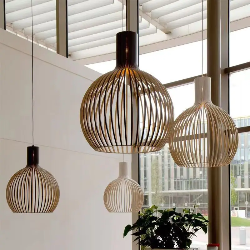 Holland Designer Solid Wood Cage Chandeliers Light Country Style Black Bamboo Kitchen Bedroom Pendant Lamp Lighting Fixtures E27