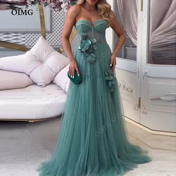 OIMG Dusty Green Long Evening Dress 3D Flowers Sleeveless Sweetheart Prom Gowns 2023 Wedding Party Dress vestidos de novia