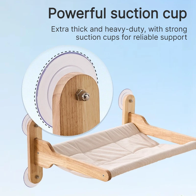 Wooden Cat Hammock Suction Cup Cat Hammock Balcony Window Wall Cats Hanging Hammocks Folding Indoor Wall-mounted Small Pet Beds
