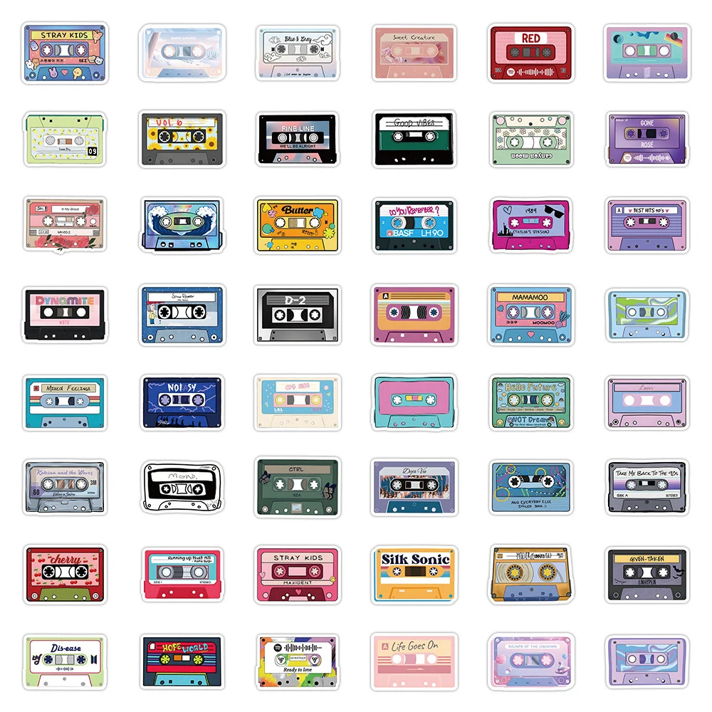 10/30/50pcs Music Tape Cartoon Stickers Graffiti Decals Notebook Laptop Phone Skateboard Fridge Car Waterproof Sticker Kids Toys