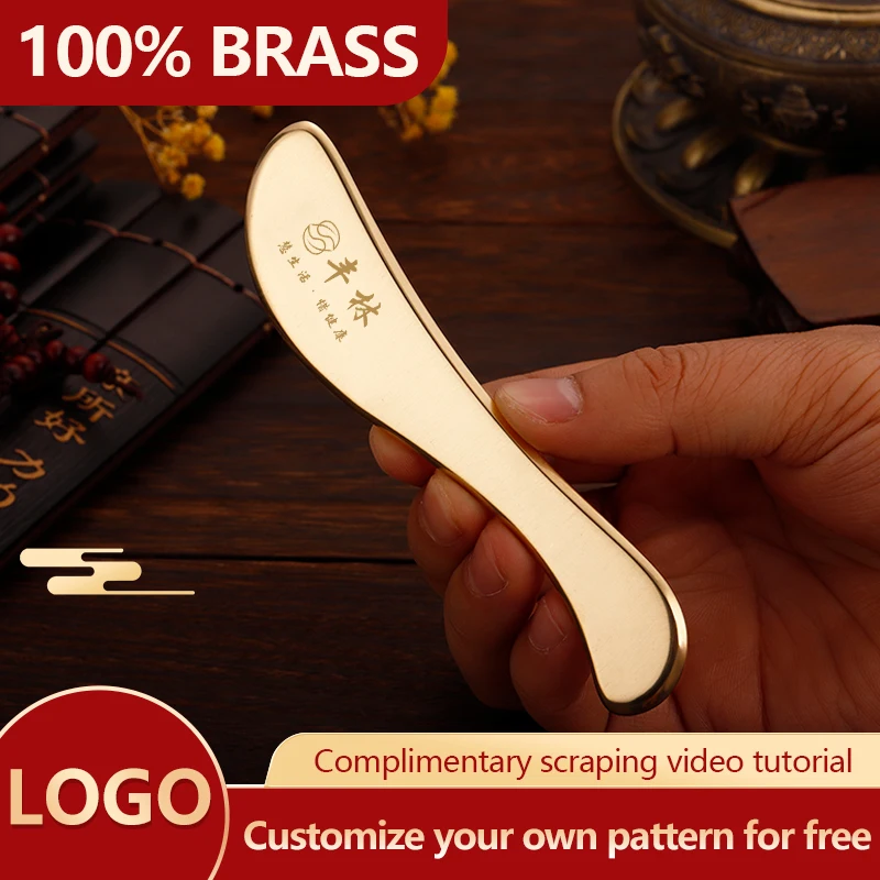 

Free custom logo Copper massage instrument facial beauty guasha special copper scraping plate dark circle eye bar tool