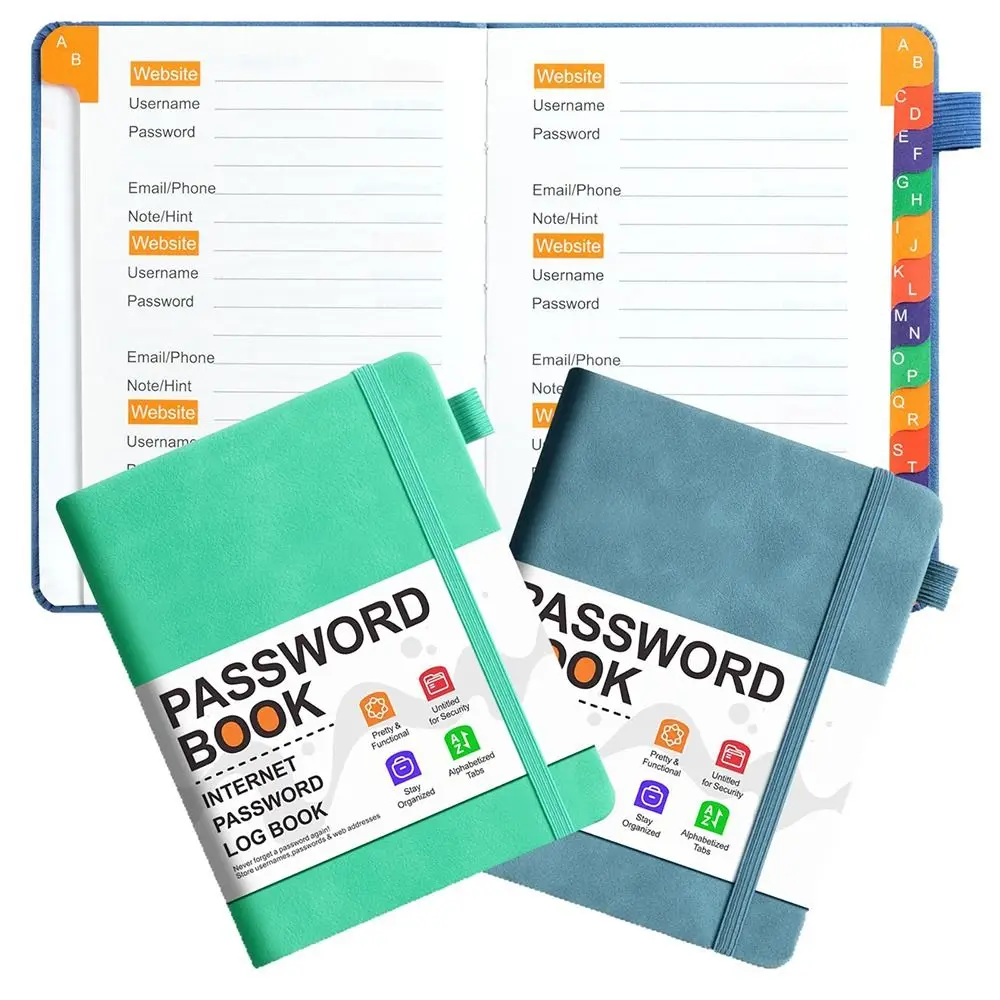 Alphabetical Tabs B6 Password Book PU Leather Cover Simple Internet Address Organizer 60Sheets Logbook Password Keeper