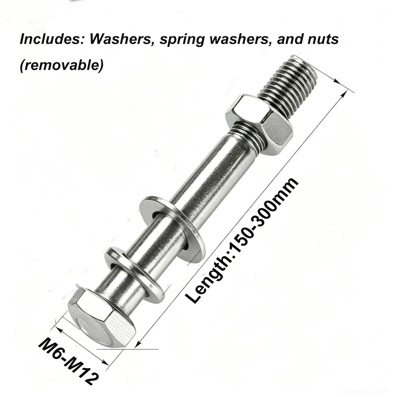 M6 M8 M10 M12 304 Stainless Steel Extended (150-300mm) Half Thread External Hexagon Screw Fixed Wall Screw Through Wall Screw