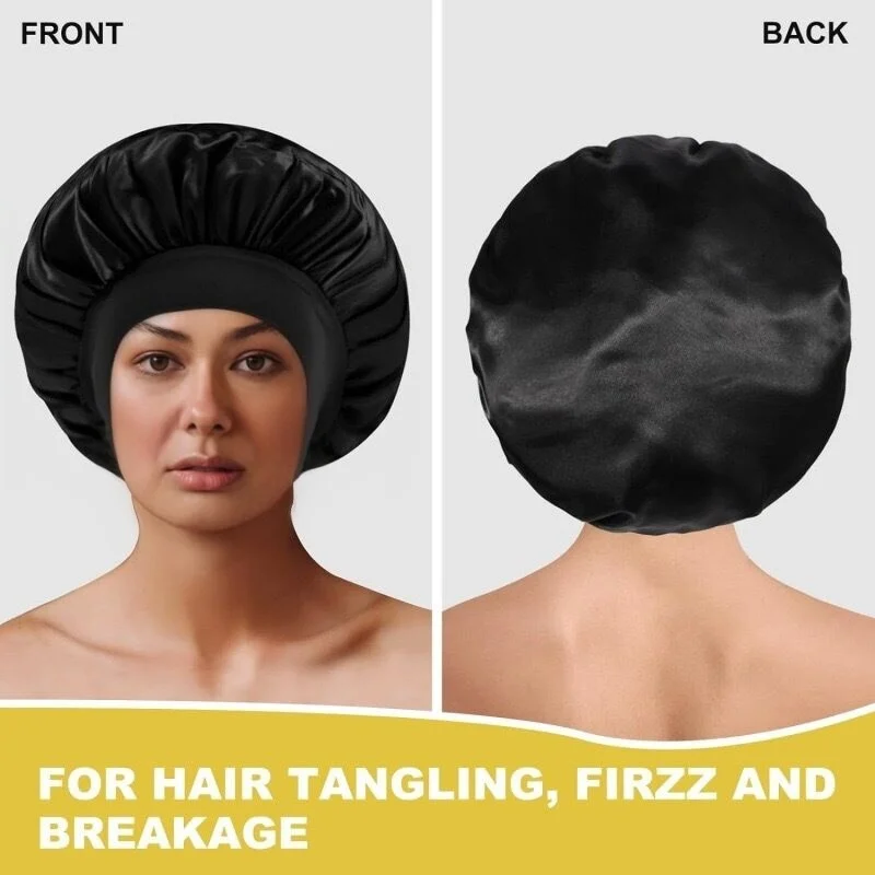 Premium Satin Sleep Cap for Women High Elastic Wide Band Hair Care Bonnet Shower Hat Pure Handmade Daily Night Multi-Use image 3