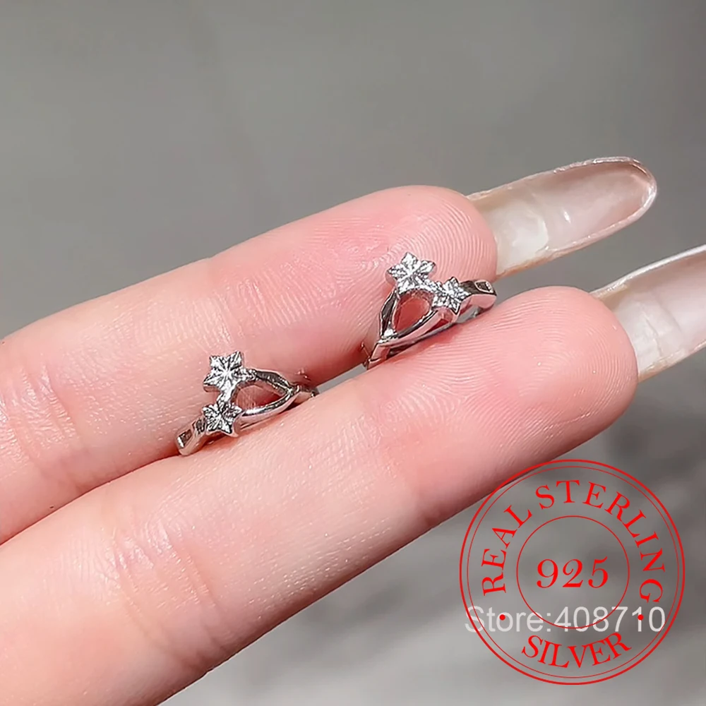 

925 Sterling Silver Jewelry Temperament Five-pointed Star Stud Earrings for Women Wedding Party Jewelry For Girls Friend Gift
