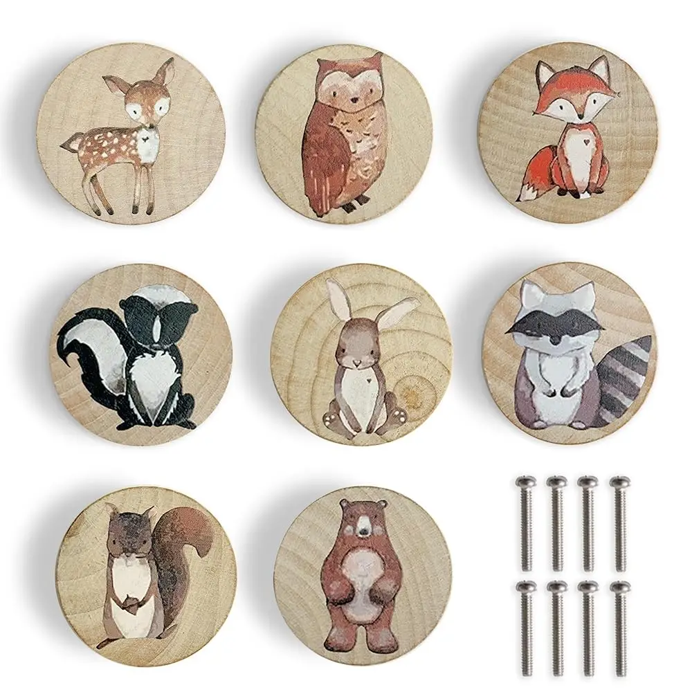 

Animal Wood Dresser Cabinet Drawer Knobs Round Unique Decorative Wooden Drawer Knobs For Kids Cabinets (8, Log Color)