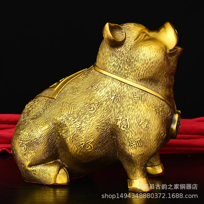 Brass Hundred Blessings Ornament Pure Copper Zodiac Pig Home Office Living Room Decoration Craft