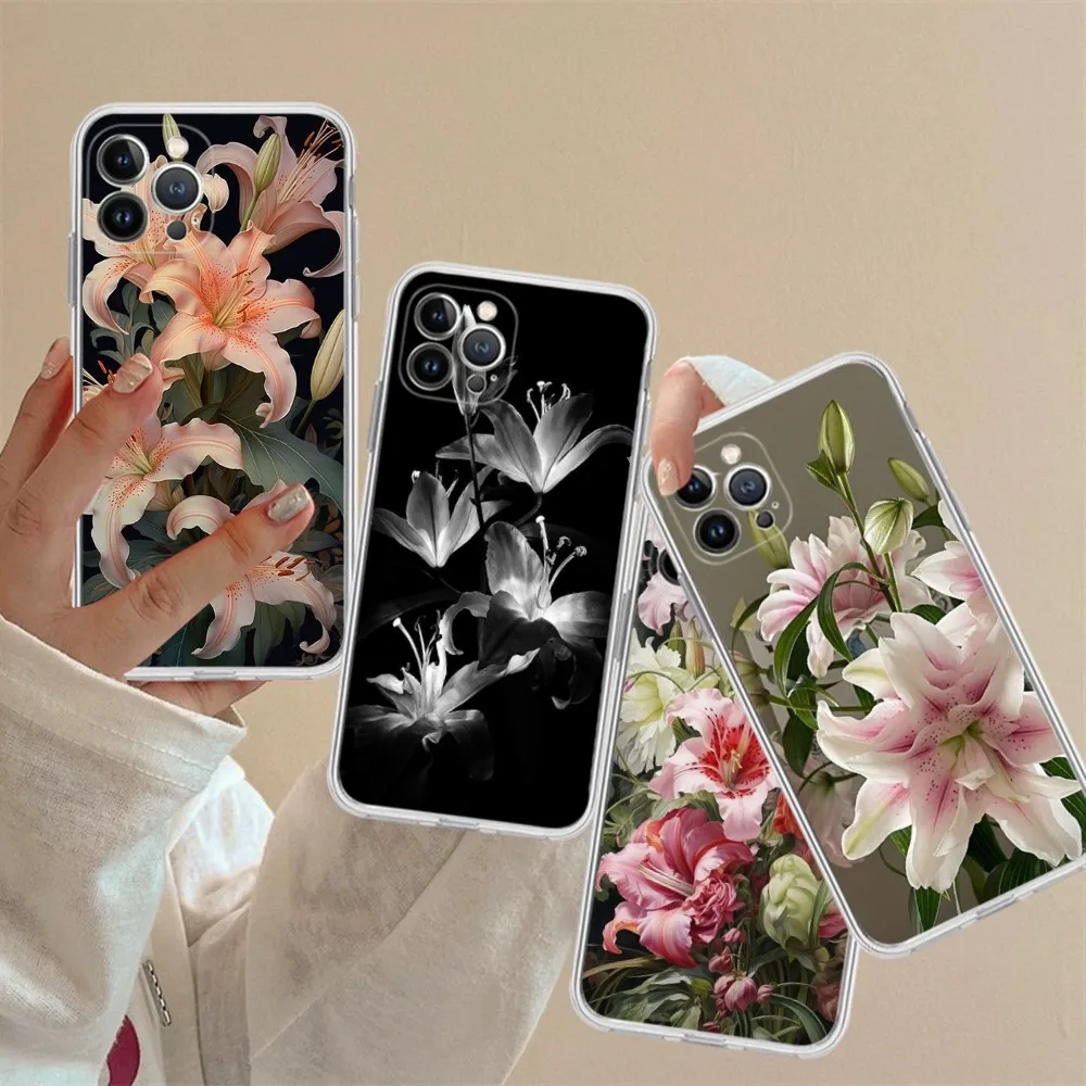 Lily Flowers Phone Case Silicone Soft for iphone 15 14 13 12 11 Pro Mini XS MAX 8 7 6 Plus X XS XR Cover