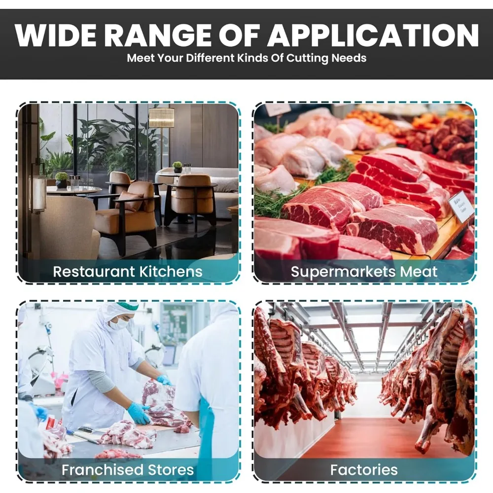 Serra de fita comercial de carne vertical de aço inoxidável com eficiência energética de 2.000 W com 8 lâminas extras para corte de osso