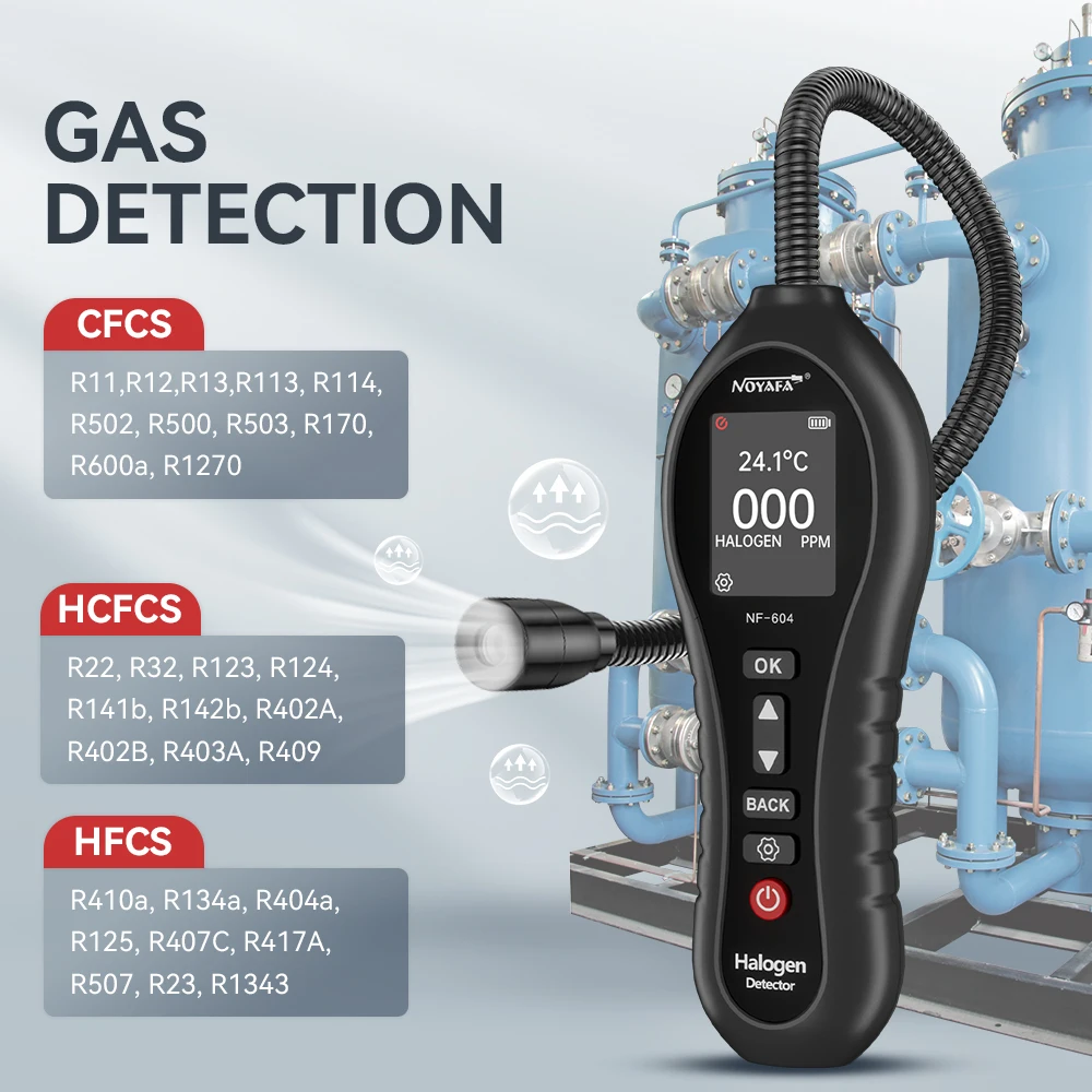 Noyafa detector de vazamento de refrigerante NF-604 detector de vazamento de halogênio display lcd testador de vazamento de freon cfcs hcfcs hfcs refrigerante detec