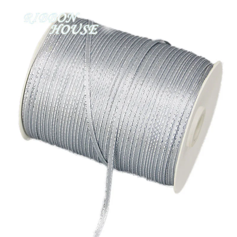 (40 meters/lot) 1/8\'\' (3mm) Silver Edge Satin ribbons gift packaging ribbon wholesale