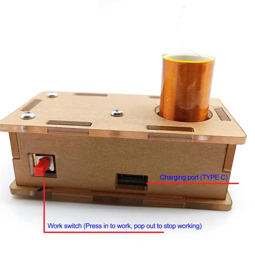 충전식 테슬라 코일 데스크탑 장난감 아크 발생기 무선 전송 교육 데모 실험 모델