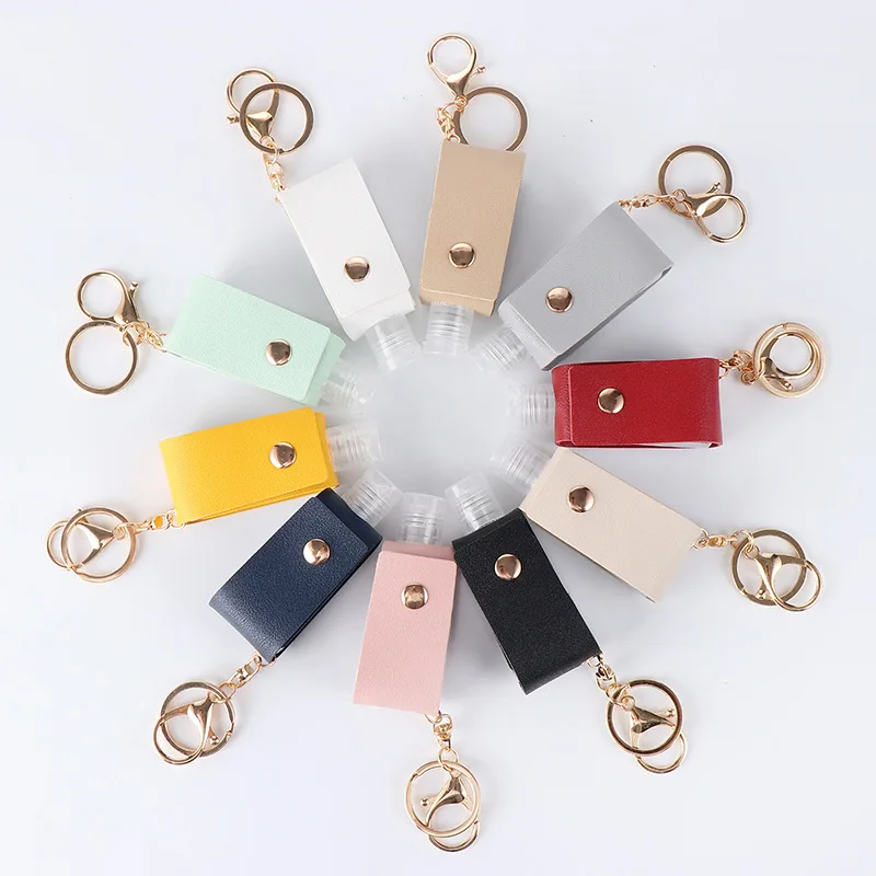 30ml Hand Sanitizer Bottle PU Leather Portable Travel Disinfect Gel Bottles Refillable Bottles with Keychain Holder