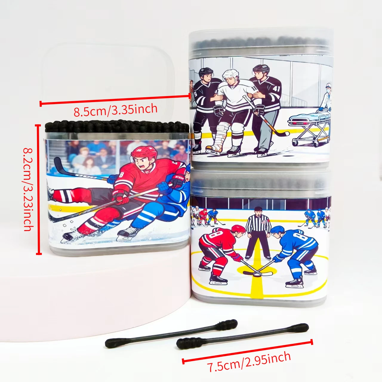 400개/600개 하키 테마 면봉 검정색 양면 선물용 면봉