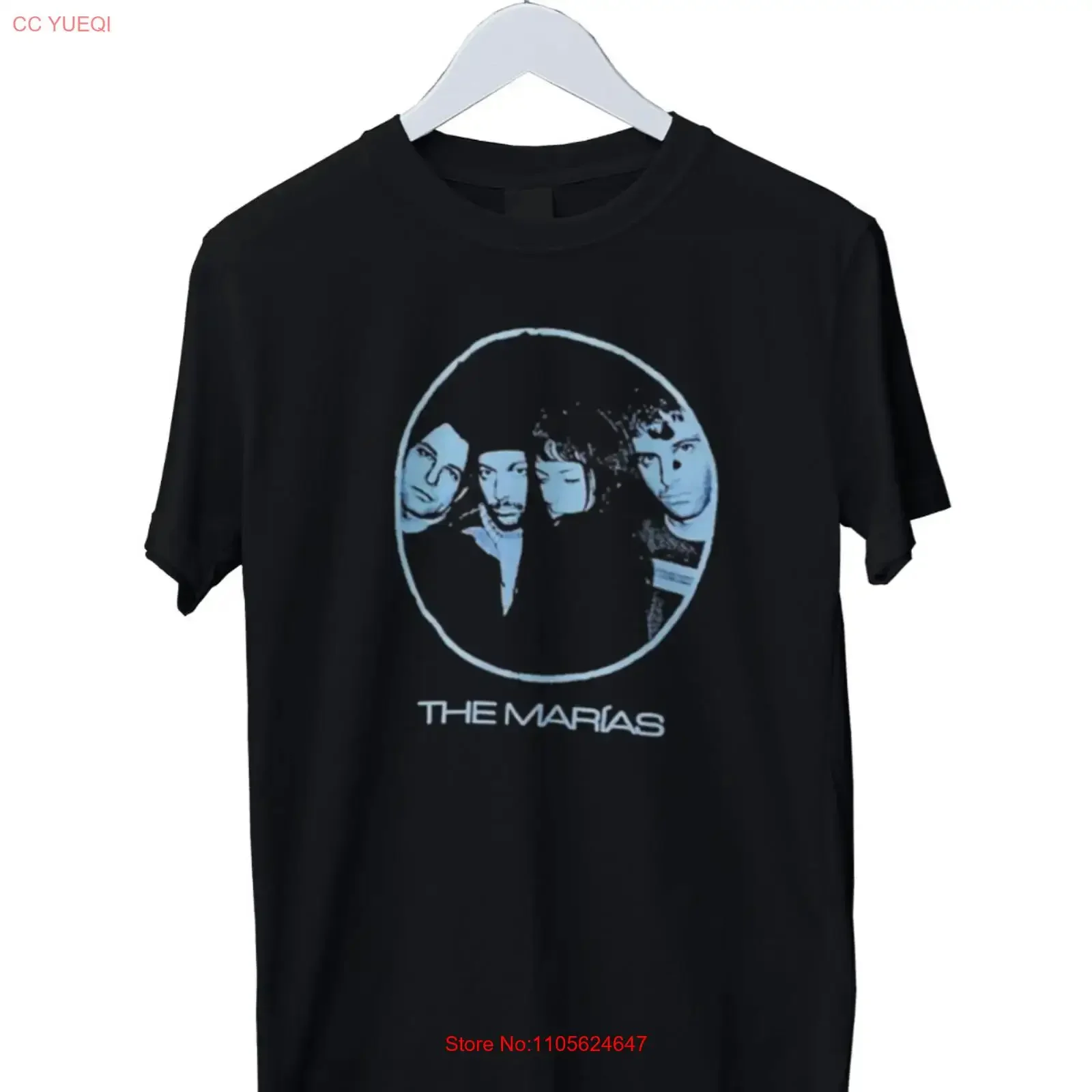 The Marias Black Band Print T Shirt Mens S M L XL 2 3 4 long or short sleeves vintage Washed Slightly Unisex Stylish Stretched