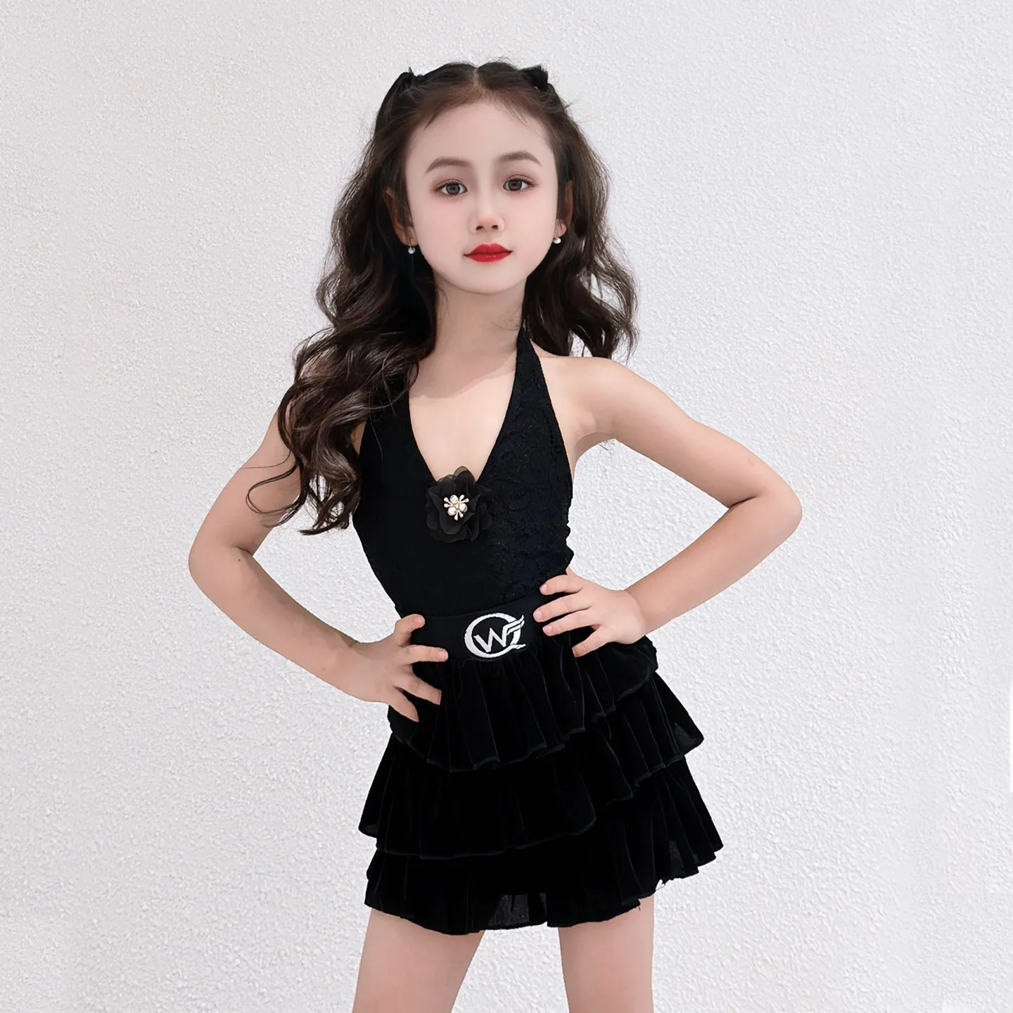 

Летние детские танцевальные платья для девочек, костюмы для соревнований по латинским танцам, детская танцевальная одежда для самбы, румбы, SL13277