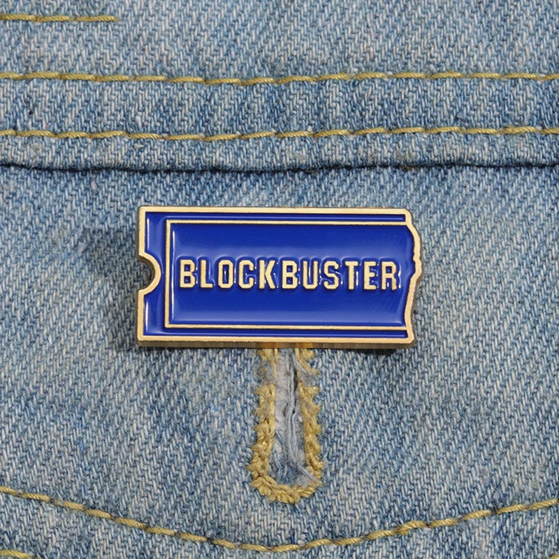 Blockbuster Video Logo Enamel Pins Custom Rock Music Single Brooches Lapel Badges Funny Jewelry Gift for fans Friends