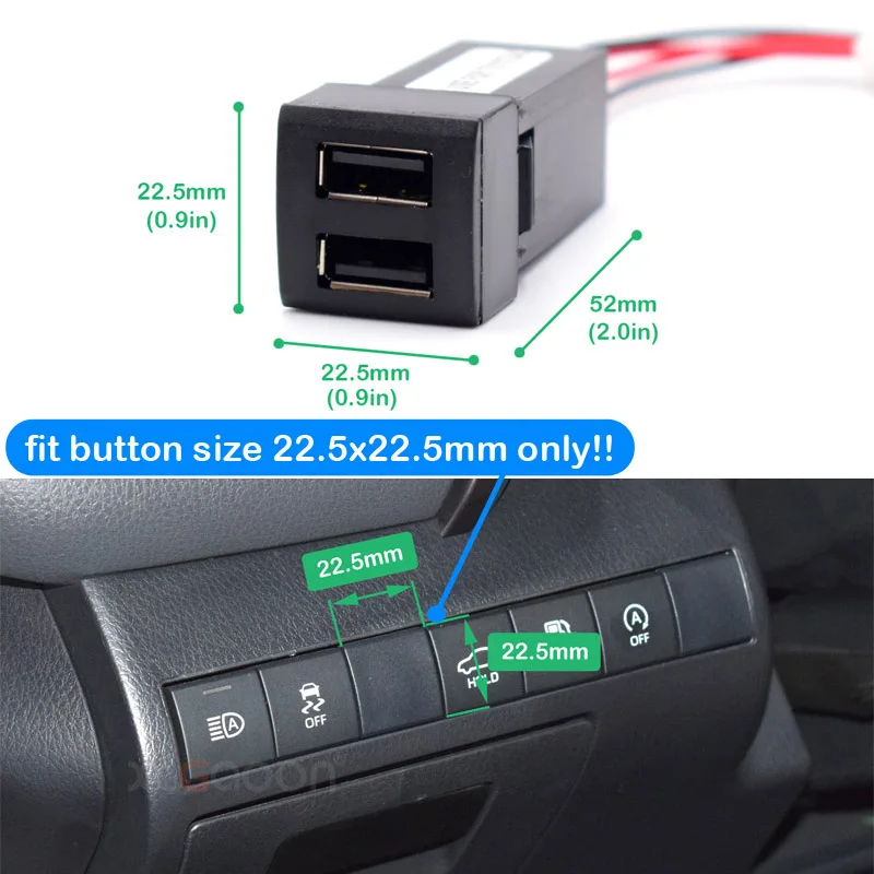 Cargador rápido de teléfono móvil, dispositivo Dual 2 USB, 12V, 22x22mm, para Toyota Land Cruiser Prado 150 Series Rav4 Camry Hiace Corolla