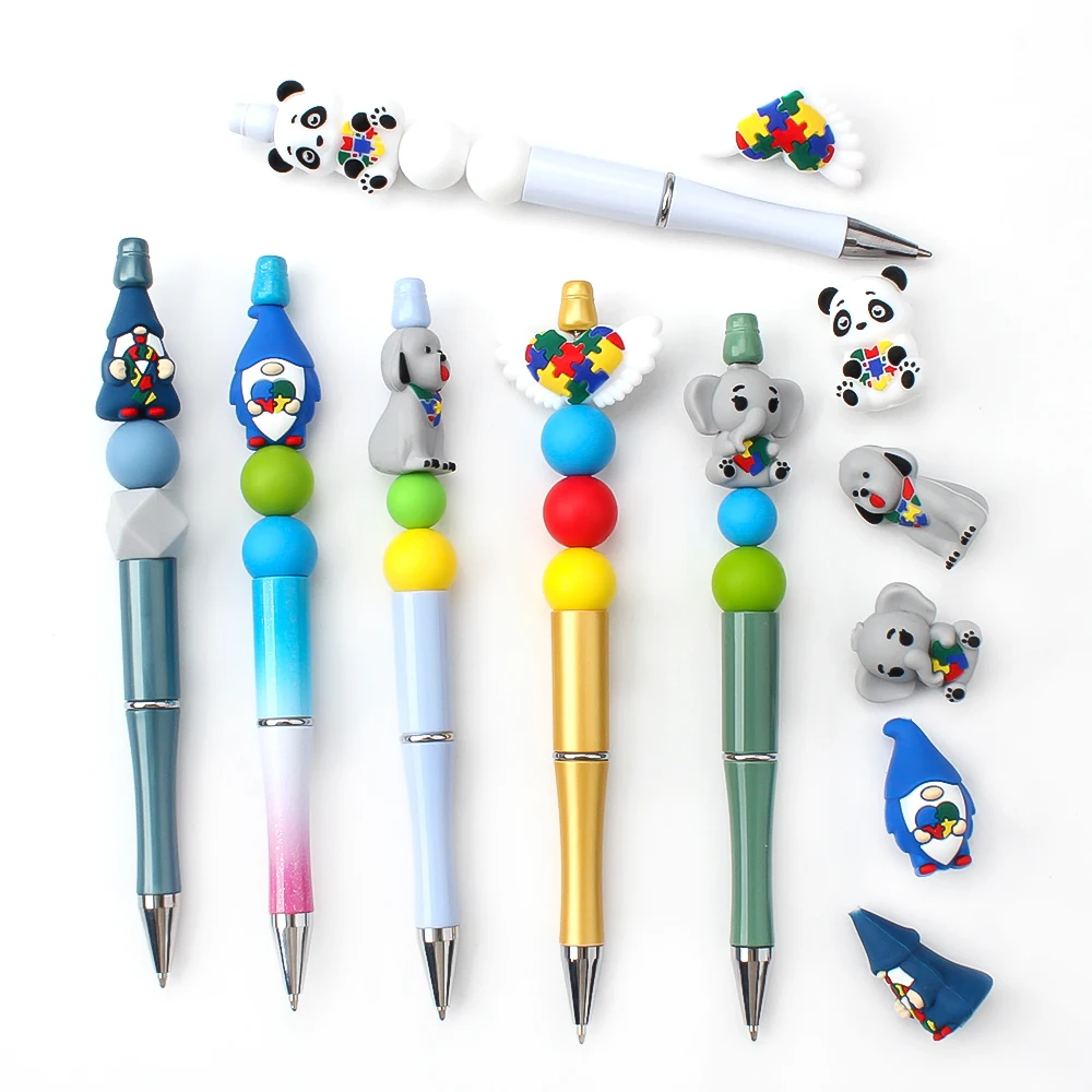 6/12pcs Autism Themed Silicone Beads Love Puzzle Design Animal Focal Bead DIY Keychains Jewelry Bracelets Necklaces Crafting Kit
