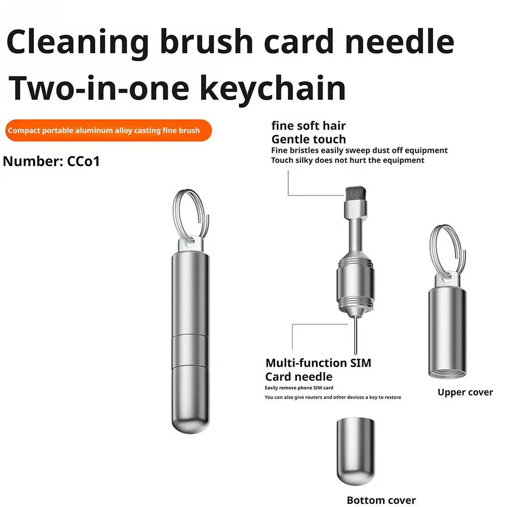 Gentle Cleaning High-strength Aluminum Alloy Tool Keychain-style Tool 2-in-1 Cleaning Brush Multi-function SIM Ejector Tool