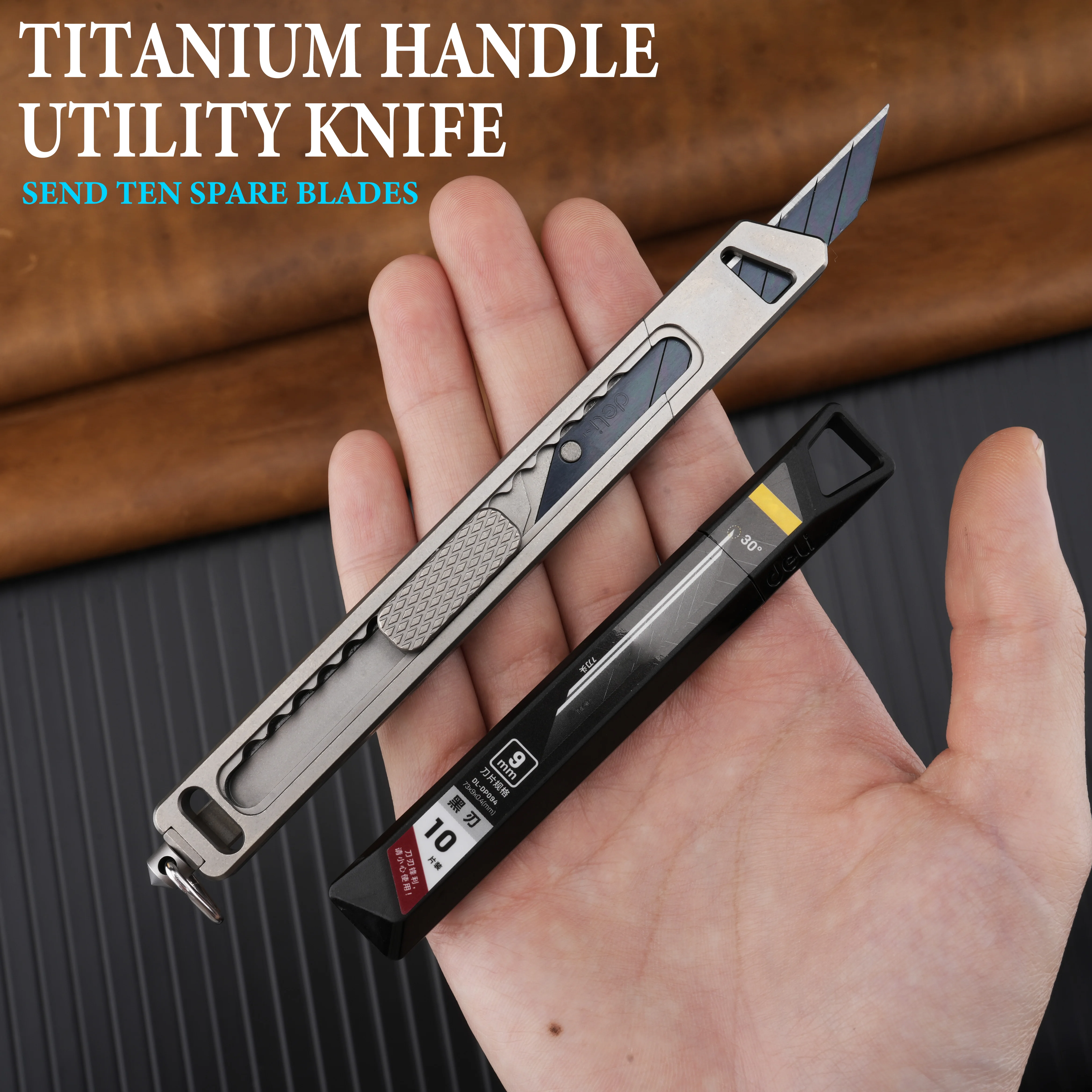 TGZUO Titanium Utility Knife, No Lock Retractable Snap-off Blade, DIY Box Cutter, Razor Knife Craft Knives, with 10 Extra 9mm Blades