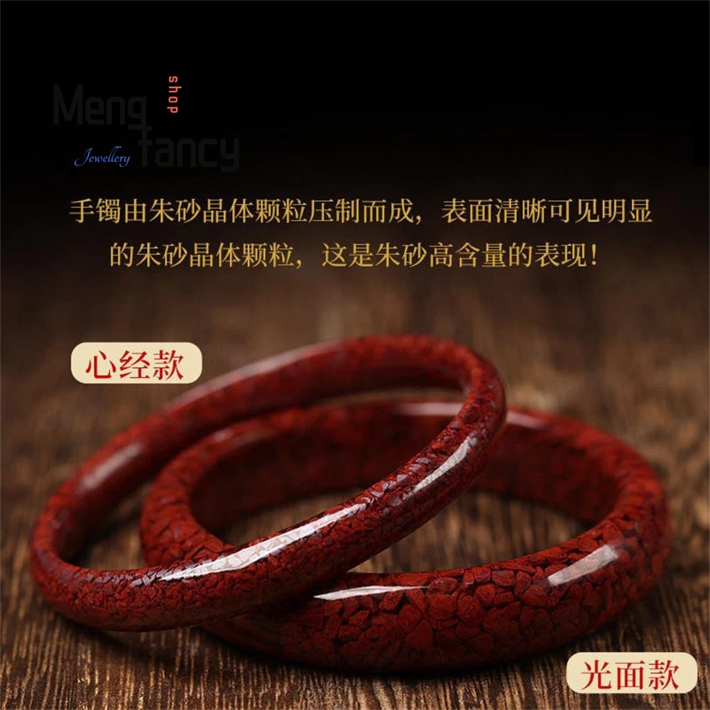 

Raw Ore Cinnabar Women's Crystal Sand Translucent Heart Sutra Thin Round Bar Jingle Bracelet High-grade Luxury Exquisite Jewelry