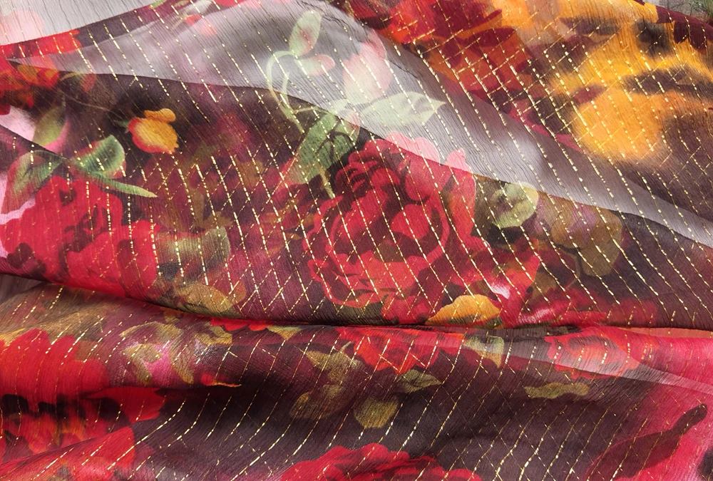 Metallic Silk Georgette Crepe Gauze 45\'\' Wide By Meter Rose Flower Crinkled Silk Chiffon Fabric