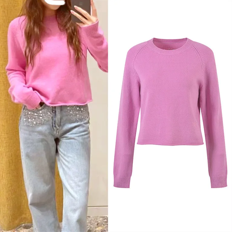 

Высококачественная версия M, домашний женский милый вязаный свитер Long Sve, повседневная универсальная антивозрастная внутренняя одежда, розовый вязаный топ