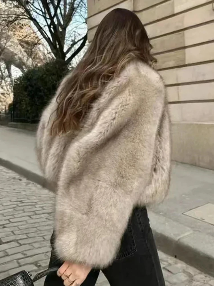 DEAT Fashion Faux Fur Coat Women's V-neck Loose Long Sleeve Thick Warm Short Imitation Fox Fur Coat Winter 2024 New 7AB6347