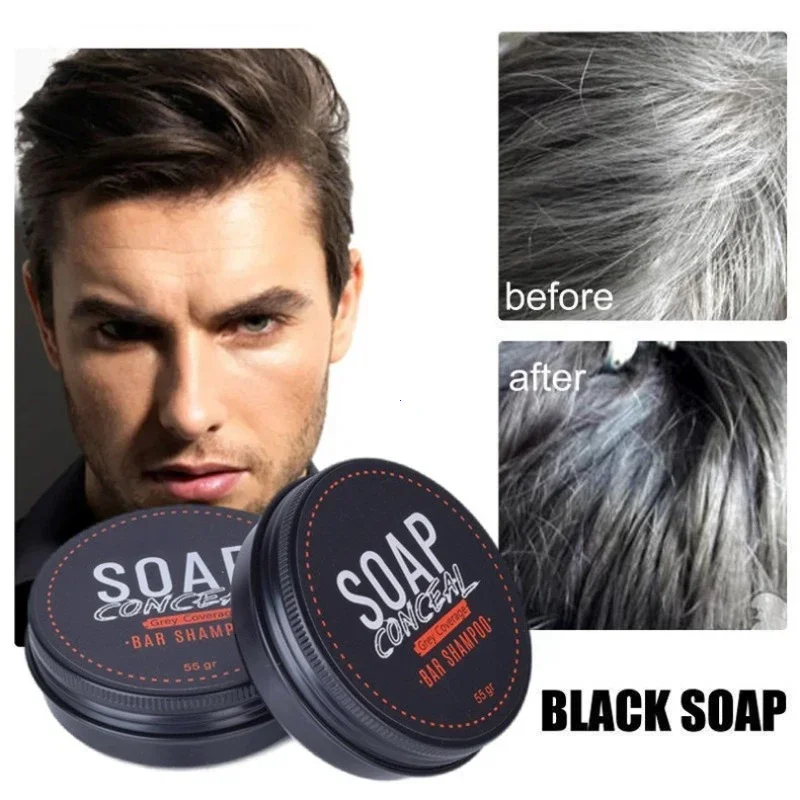 50g Black Hair Soap Hair Darkening Soap Shampoo Bar Fast Effective Repair Gray White Color Dye Hair Body Natural Org