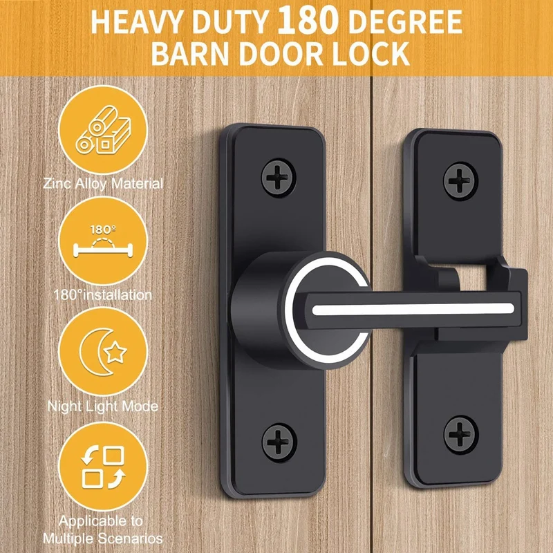 Hot Ltem Luminous Barn Door Lock,Sliding Barn Door Latch,180 Degree Heavy Duty Gate Latch Suitable For Garden,Garage