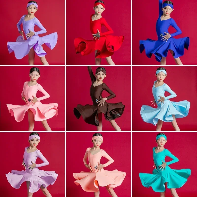 Vestido de competición de baile latino para niños, vestido de baile profesional para niñas, nuevo vestido de competición estándar internacional, falda de baile