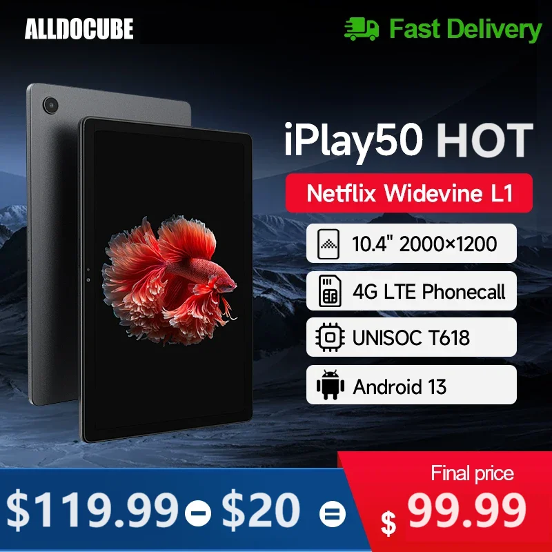 Alldocube 듀얼 박스 스피커 iPlay 50 태블릿, 안드로이드 13, 10.4 인치, 2K 스크린, 6GB RAM, 64GB ROM, 옥타코어 CPU, iPlay50