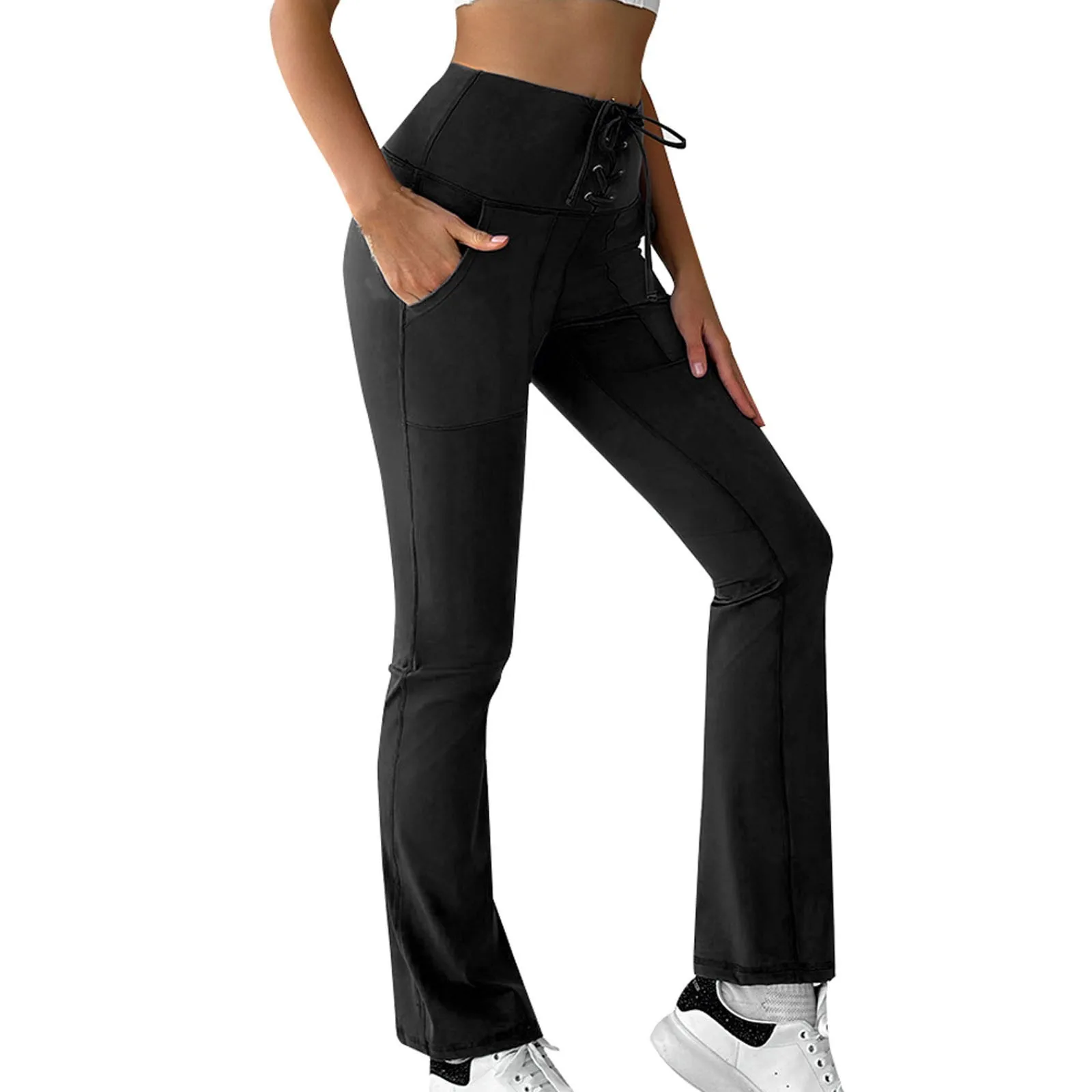 Pantalones acampanados de secado rápido para mujer, pantalón elegante y Sexy con cordones, parte inferior informal para Yoga, novedad de 2024