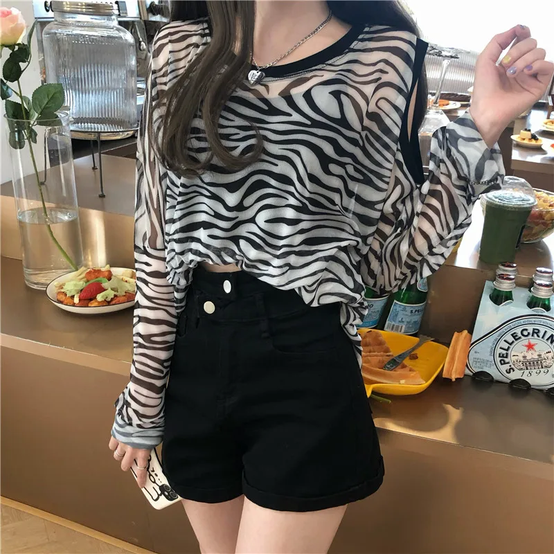 Boring Honey Fashion Women Blouses Retro Chic Blouses And Shirt Zebra Pattern Loose And Comfortable Long Sleeves T-Shirt Tops