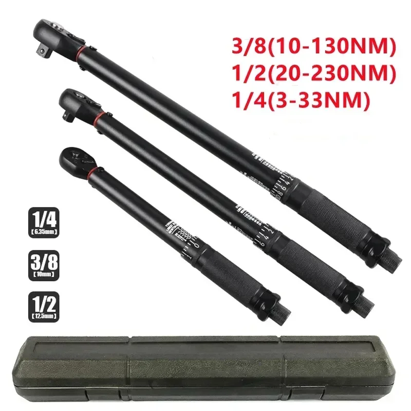 3-230N.m Torque Wrench 1/2'' 3/8'' 1/4'' Square Drive Preset Bicycle Torques Key Two-way Ratchet Car Bike Automotive Hand Tools